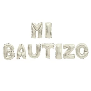 Mi Bautizo Balloon Set, Silver Foil Letter Balloons, Baptism Decorations - Picture 1 of 1