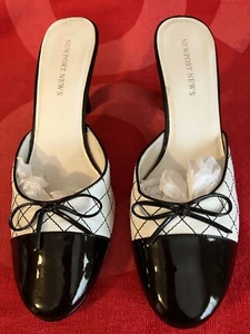 Newport News Patent Black & White Mule Heels Sz 9 NEW - Picture 1 of 15
