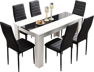Modern Dining Table Set 6 PU Leather Chairs 140x80x75cm Kitchen Dining - Picture 1 of 12