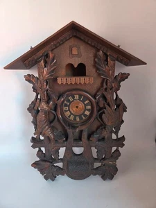 Carl Grütter Schwarzwälder handgeschnitztes Kuckucksuhrengehäuse aus Holz mit Original Etikett - Bild 1 von 24