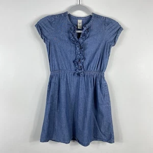 Vestido de mezclilla azul 100 % algodón OshKosh B'Gosh para niñas talla 7 con detalle de volantes - Imagen 1 de 4