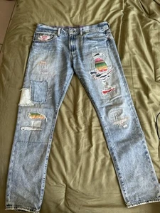 Polo Ralph Lauren Mens Sullivan Slim Jeans 31x30 Blue Patchwork Denim - Picture 1 of 4