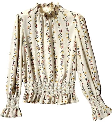 Blusa Camisa Meraki Top M Sedosa Boho Cuello Alto Floral Cottagecore Popover Mediana Foto 1 de 3