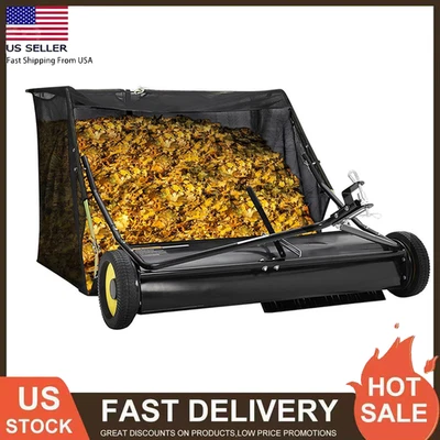 42 inch Tow-Behind Lawn Sweeper Leaf Yard Collector Adjustable Sweeping Height - Image 1 of 4