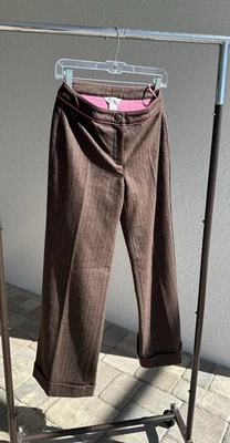 Брюки женские Lilly Pulitzer натуральная шерсть коричневые и розовые в полоску размер 6/S - Изображение 1 из 4