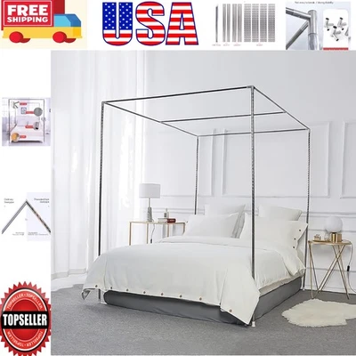 Elegante marco de cama con dosel en plata - completo con configuración de cortina mosquitera Foto 1 de 4