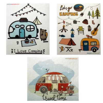 Mixed Camping Set of 3 (One of each design) Swedish Dishcloths ECO friendly,  Ab - Imagem 1 de 4