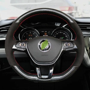5D Carbon Fiber&Suede Leather Steering Wheel Hand-stitch on  Cover For VW Polo - Picture 1 of 7