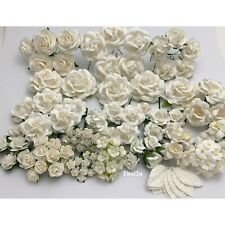 110 Assortment 17 WHITE and Leaves Paper Flower Wedding Scrapbook (TH/W-18Q/A)