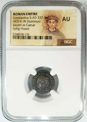 Constantius II Roman Empire BI Nummus AE3/4 NGC AU Ancient Epfig Hoard Pedigree - Image 1 of 4