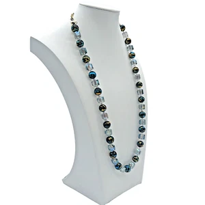 Wow! VTG Italian (?) Swirled Blue Gold Beads With Square AB Beads 30" Necklace - Picture 1 of 10