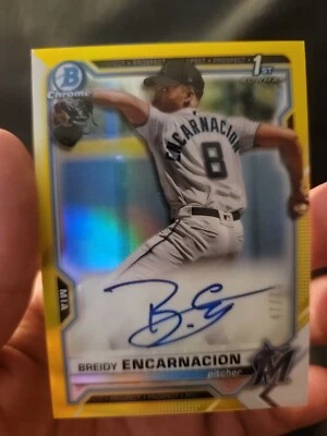Breidy Encarnacion ⚾ 2021 Bowman Chrome 1st RC Yellow Refractor Auto /75  CPA-BE - Image 1 of 3