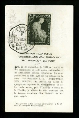 Historia Postal FDC #CB6 Argentina, Arte de Miguel Ángel en Folleto Pintura 1951 Foto 1 de 2