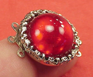 Vintage 22mm Necklace Clasp Connector 3 Str Garnet Ruby Cabachon Chrome Art Deco - Picture 1 of 7