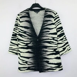 Ming Wang Women's Medium Sweater Grey Black Zebra Shoulder Pad Cardigan Flaw BU9 - Picture 1 of 8