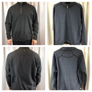 Tommy Bahama Reversible Pullover Sweater Sweatshirt Blue Gray 1/4 Zip Medium - Picture 1 of 11