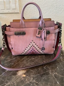 Coach 25490 Colorblock Handbag Double Swagger Quilting Rivets Rose Pink - Picture 1 of 13