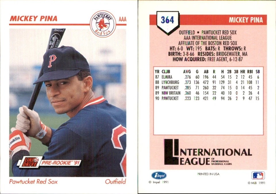 Mickey Pina 1991 Line Drive AAA #364 RC Card FREE SHIP *AutographDen* - Image 1 of 1