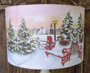 Christmas lampshade, Snowy Bench Xmas festive Decoration  - Picture 1 of 2