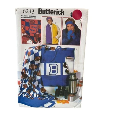 Butterick Sewing Pattern 6243 Scarf Headband Mittens Blanket Stadium Seat Sports - Image 1 of 3