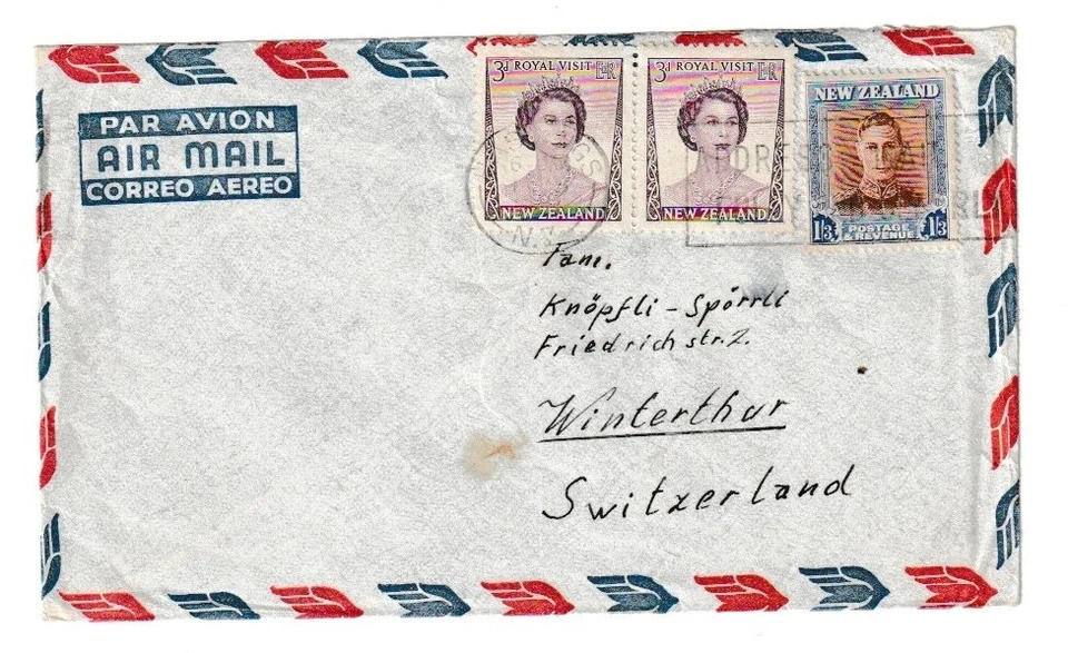 1950's New zealand Air mail cover to Switzerland - Image 1 of 1
