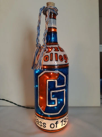 Gettysburg College Hand painted Wine Bottle Lighted Stained Glass look Cover