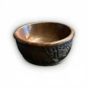 Ebony Wood Bowl Hand Carved African Turned Animal Carvings Elephant, Immaculate - Picture 1 of 8