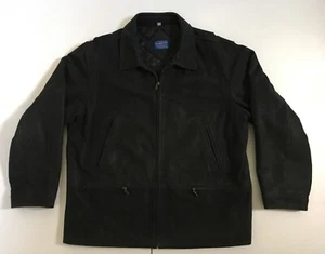 Pendleton Mens Sz XL Black Leather Coat Jacket Quilt Insulated Lined - Picture 1 of 12