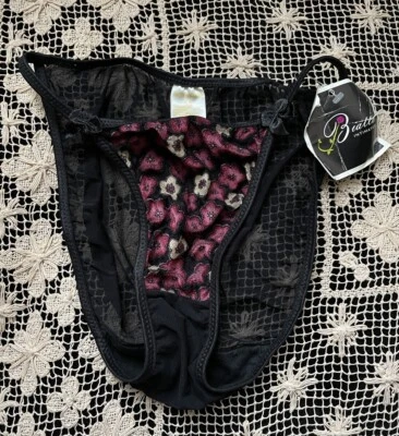 Vintage NWT BIATTA INTIMATES Black Mesh Hi-Cut String Bikini PANTY DAISY Size 5 - Image 1 of 4