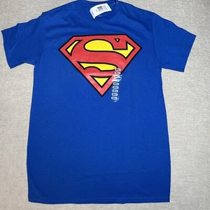 Men’s Super Man T Shirt Royal Blue Size Small NWT Logo Glows - Picture 1 of 5