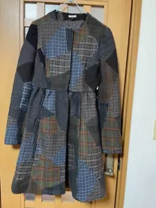 Miu Miu Wool Patchwork Coat Cashmere Blend Collarless Design Auth TS1 - Picture 1 of 9