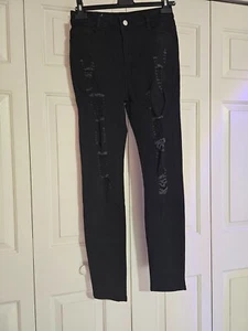 Women High Waisted Black Ripped Skinny Jeans Size M NWT - Picture 1 of 2