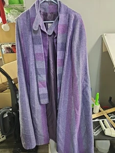 Scialle mantello lana tweed righe viola lilla DD AVOCA Irlanda vintage oversize SM - Foto 1 di 6