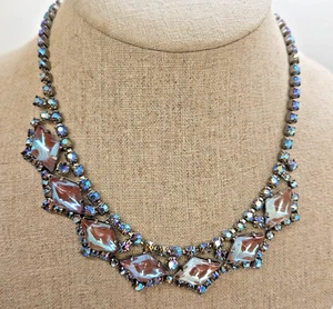 Vintage 1950s SAPHIRET Color Change Glass Aurora Borealis Rhinestone Necklace - Picture 1 of 4