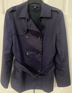 Brooks Brothers Double Breasted Trench Coat Jacket Blue Logo Buttons Women’s 8 - Picture 1 of 16