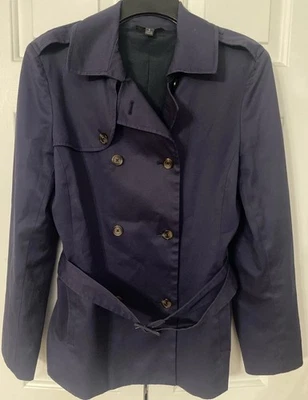 Brooks Brothers Double Breasted Trench Coat Jacket Blue Logo Buttons Women’s 8 - Image 1 of 4