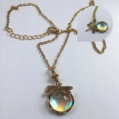Beweglicher Libellen Anhänger Boho Retro Style Opalit blau - grün Halskette 🎀 - Bild 1 von 4