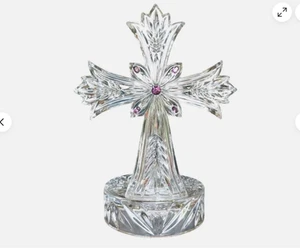 Lenox Fine Crystal Cross Amethyst Accents Candle Holder 8.5”  Made Germany box - Bild 1 von 4