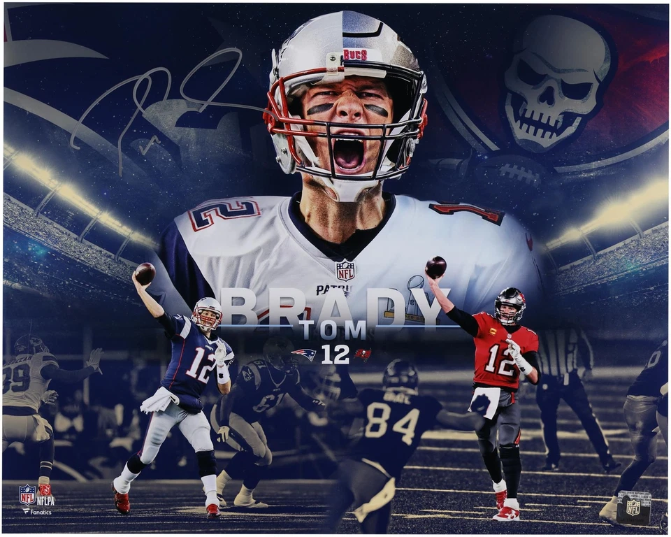 Foto collage de jubilación firmada por Tom Brady de los Tampa Bay Buccaneers & Patriots 16x20 Foto 1 de 1