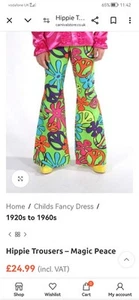 70s Boys/Unisex Hippy Fancy Dress Flared Trousers Age 9-10 (140) - Picture 1 of 3