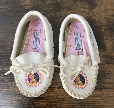 Vintage 90s Disney Pocahontas White Moccasins Baby Toddler Sz 5 Rare - Изображение 1 из 4