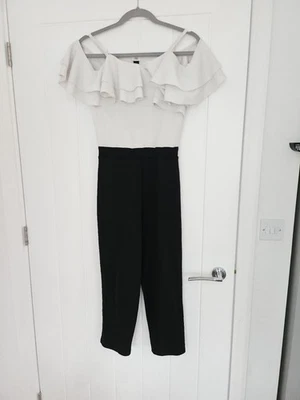 Girls river island cold shoulder white and black jumpsuit  ages 11-12 size small - Image 1 of 4