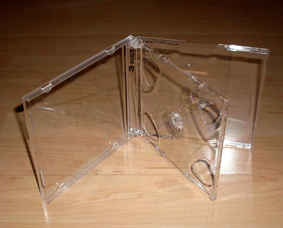Funda CD transparente / transparente para 3 CDs DVDs 3x Maxi plegable Nuevo