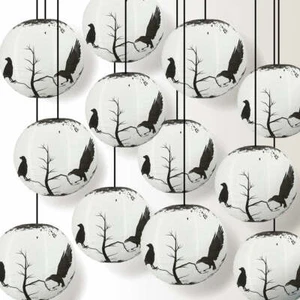 12 PACK | 14" Halloween Crows Scary Black Birds Paper Lantern, Hanging Decoratio - Picture 1 of 3