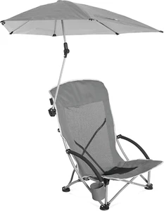 - Sedia Da Spiaggia Con Ombrello Regolabile UPF 50+, Colore: Grigio - Foto 1 di 12