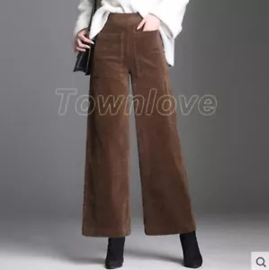 Retro Womens Wide Leg Corduroy Pants Loose High Waist Straight Casual Trousers - Picture 1 of 17