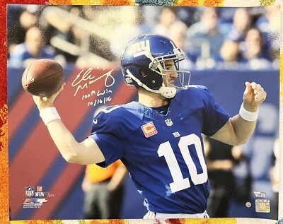 New York Giants Eli Manning Autograph w/Ins 16x20 Photo #57/100 LE 100th Win - Image 1 of 4