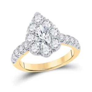 14k Yellow Gold Diamond Pear Halo Engagement Ring Wedding Bridal 2.37Cttw - Picture 1 of 2