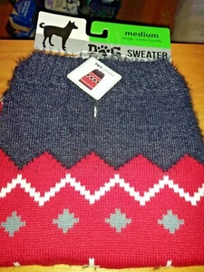 DOG SWEATER MEDIUM 17"-22" FUZZY RED/BLACK/WHITE/GRAY NEW - Picture 1 of 6