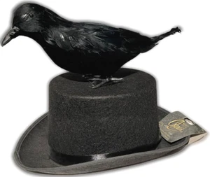 BLACK RAVEN TOP HAT Adult Costume Bird Goth Edgar Allen Poe Crow Prop Steampunk - Picture 1 of 11
